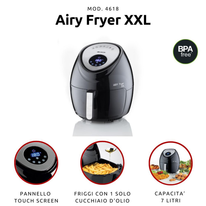 Friggitrice ad Aria XXL 7L 1800W 2,5kg Patatine Fritte Nera