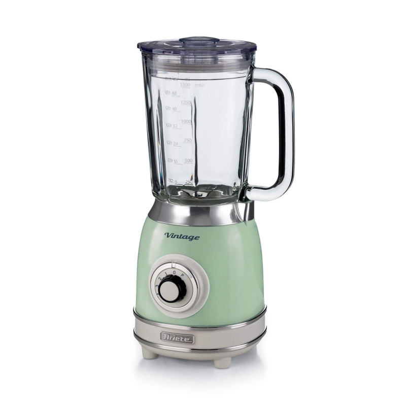 Frullatore Vintage 1,5L 1000W 4 Lame Acciaio Tazza Vetro Verde