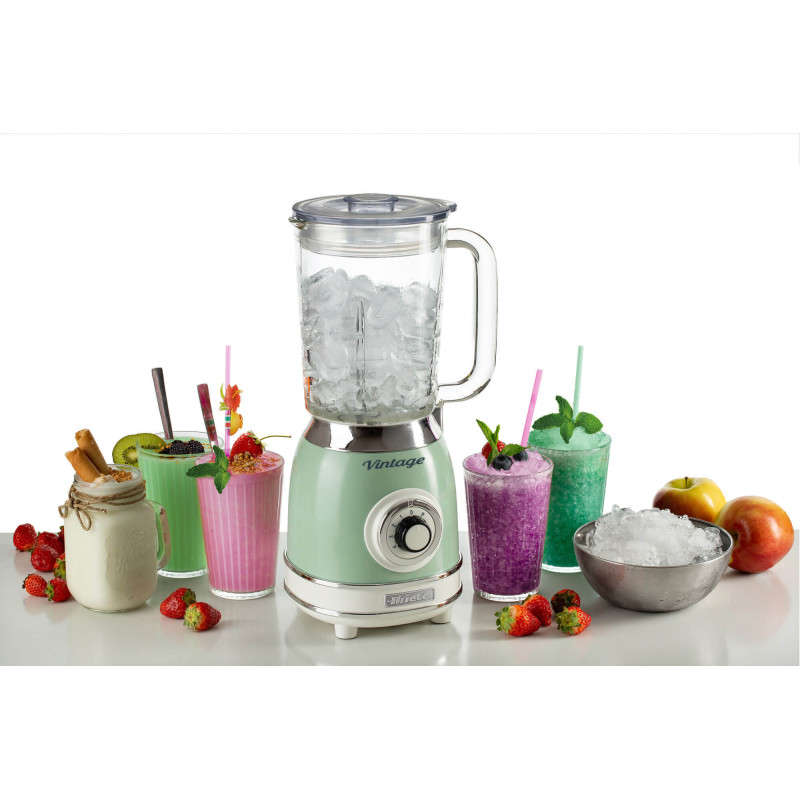 Frullatore Vintage 1,5L 1000W 4 Lame Acciaio Tazza Vetro Verde