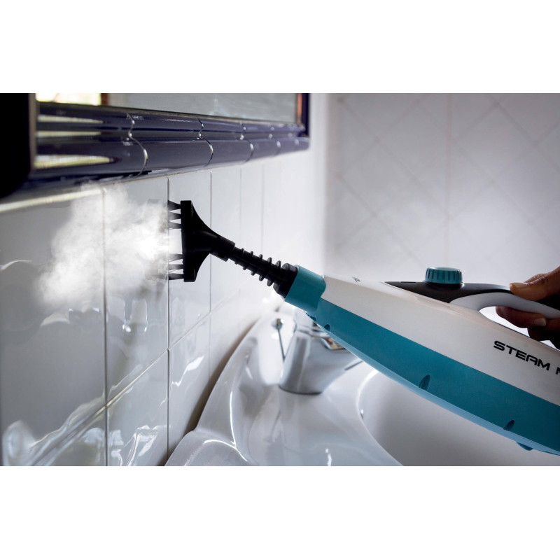 Scopa a vapore pieghevole 10 in 1 1500W kit accessori bianco azzurro