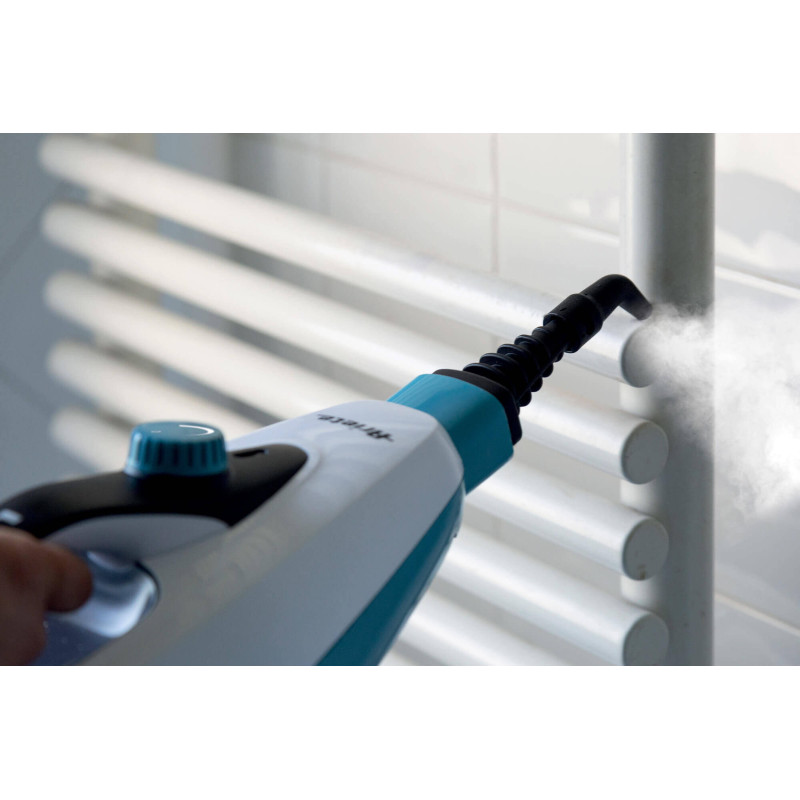 Scopa a vapore pieghevole 10 in 1 1500W kit accessori bianco azzurro