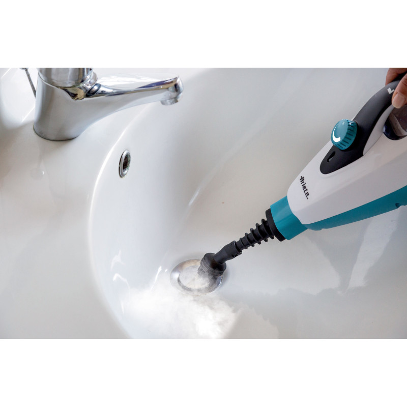 Scopa a vapore pieghevole 10 in 1 1500W kit accessori bianco azzurro