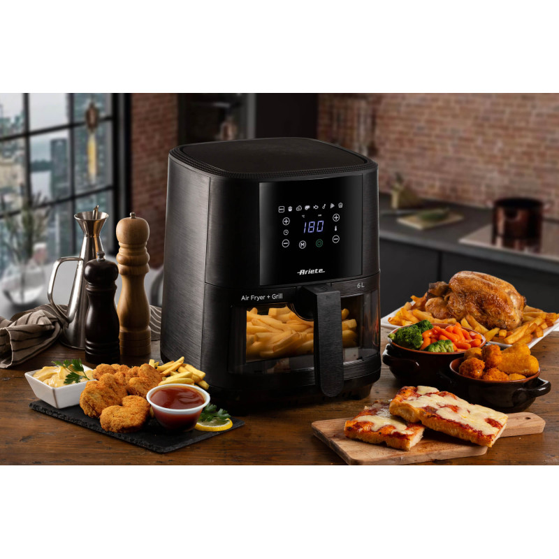Friggitrice ad Aria 1300W 6L 8 Programmi Cestello Trasparente Nero
