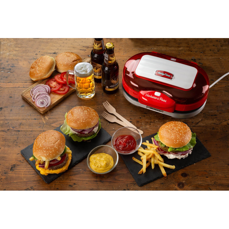 Macchina per Hamburger 1200W Doppie Piastre Antiaderenti Rossa