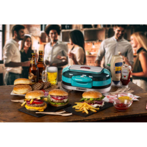 Zoom Macchina per fare hamburger 1200W, doppie piastre antiaderenti, 2 scomparti - Celeste