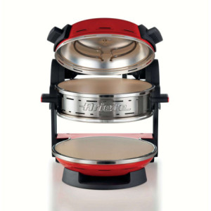 Zoom Forno pizza doppio 2300W, 2 pietre refrattarie, 5 livelli di cottura, 2 pale inox - Rosso