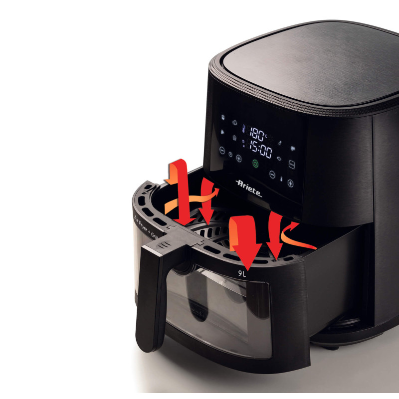 Friggitrice ad Aria 9L 1500W 8 Programmi Cestello Trasparente Nero