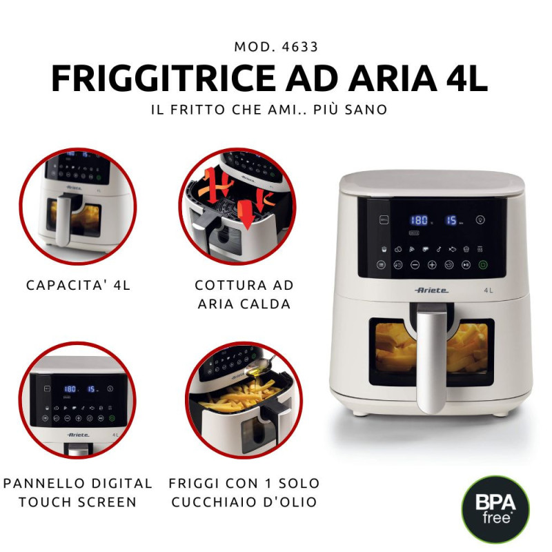 Friggitrice ad aria 4L 1400W bianca – 9 programmi e funzione grill