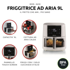 Zoom Friggitrice ad aria 9L 1500W - 8 programmi - Cestello trasparente - Bianco