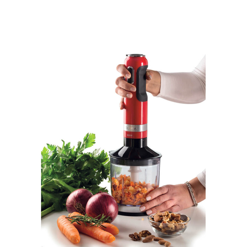Frullatore a Immersione 1000W 10 Velocità Turbo Accessori Rosso