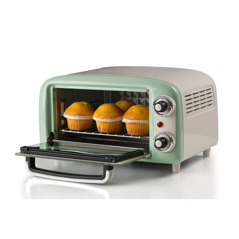 Forno elettrico vintage 800W 10L doppio vetro verde rétro