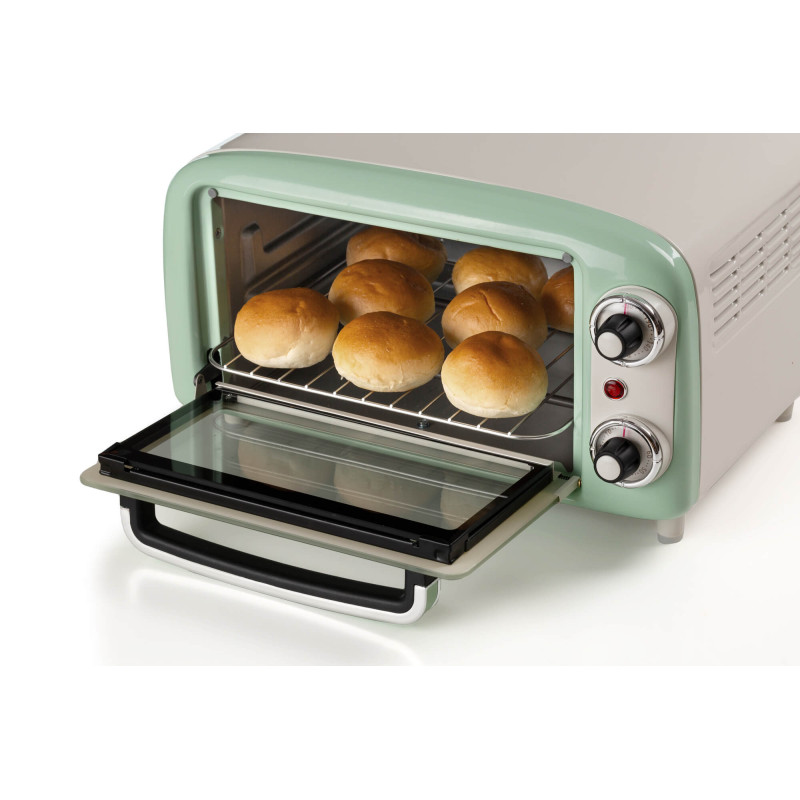 Forno elettrico vintage 800W 10L doppio vetro verde rétro