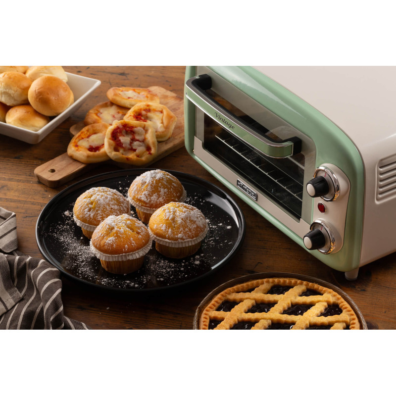 Forno elettrico vintage 800W 10L doppio vetro verde rétro