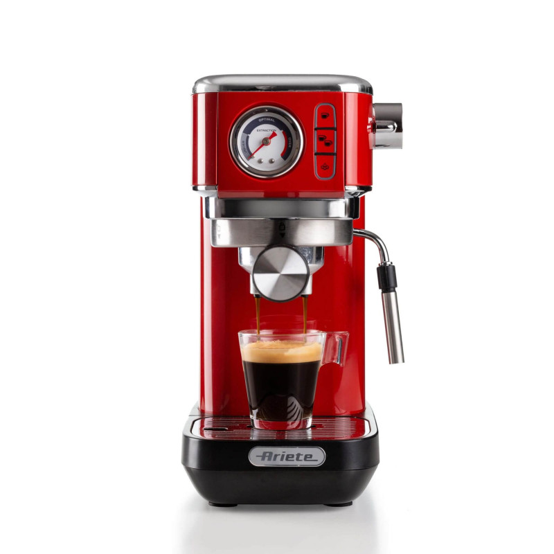 Macchina da caffè 1300W 15 bar con manometro rossa