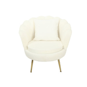 Poltrona Shelly bouclé panna cromo oro con cuscino moderna