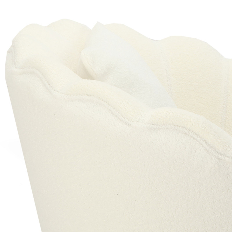 Poltrona Shelly bouclé panna cromo oro con cuscino moderna