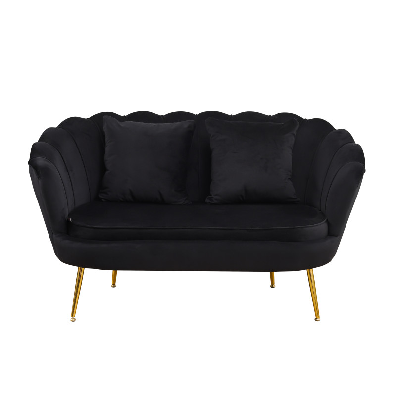 Divano Frida velluto nero gambe oro con cuscino elegante moderno