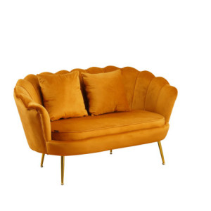 Divano Frida velluto senape gambe oro con cuscino elegante