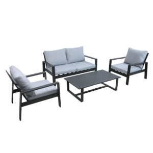 Set Lisbona divano 2 poltrone tavolino alluminio antracite