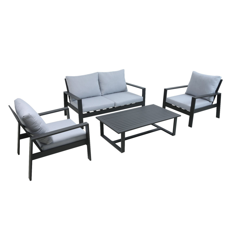 Set Lisbona divano 2 poltrone tavolino alluminio antracite