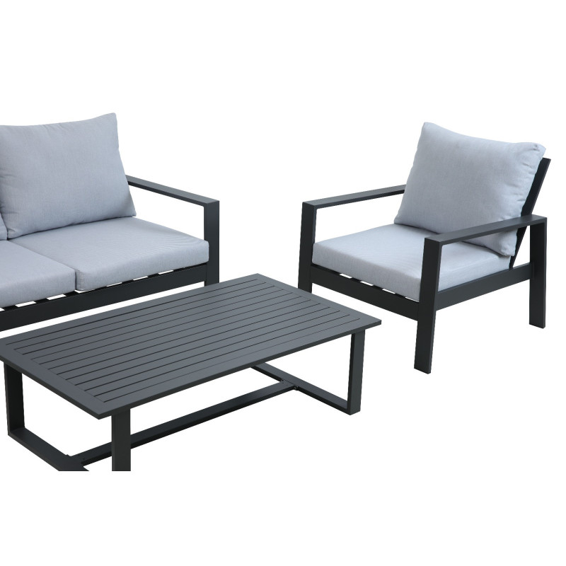 Set Lisbona divano 2 poltrone tavolino alluminio antracite