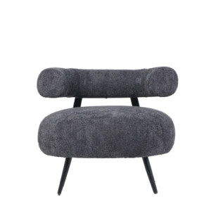 Poltrona bassa Teddy bouclé grigio struttura nera moderna