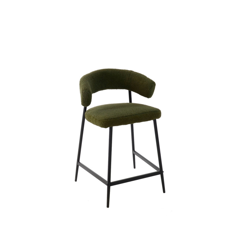 Set 2 sgabelli Megan fissi bouclé verde gambe nere eleganti