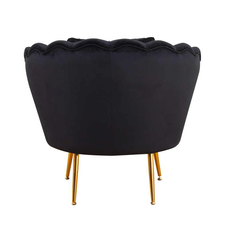 Poltrona Frida velluto nero gambe oro con cuscino elegante