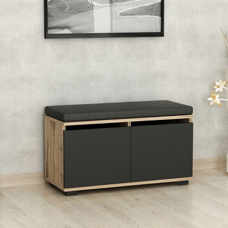 Scarpiera con pouff Dragoshoe noce e nero salvaspazio moderna