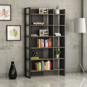 Libreria Leno antracite e ripiani noce 94x160 moderna e robusta
