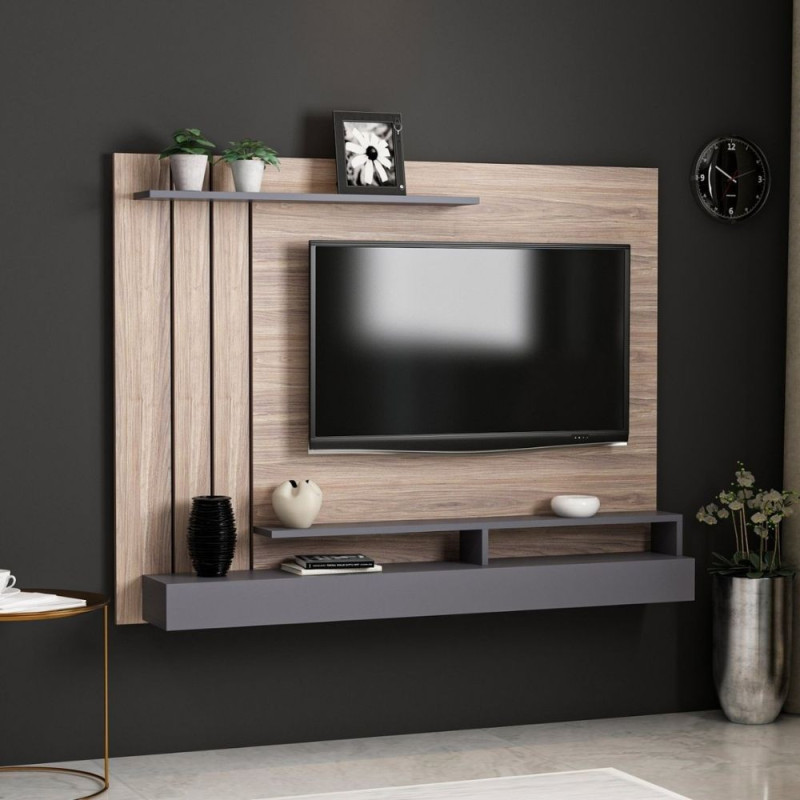 Parete porta TV Lawrance 157 noce antracite moderna e capiente