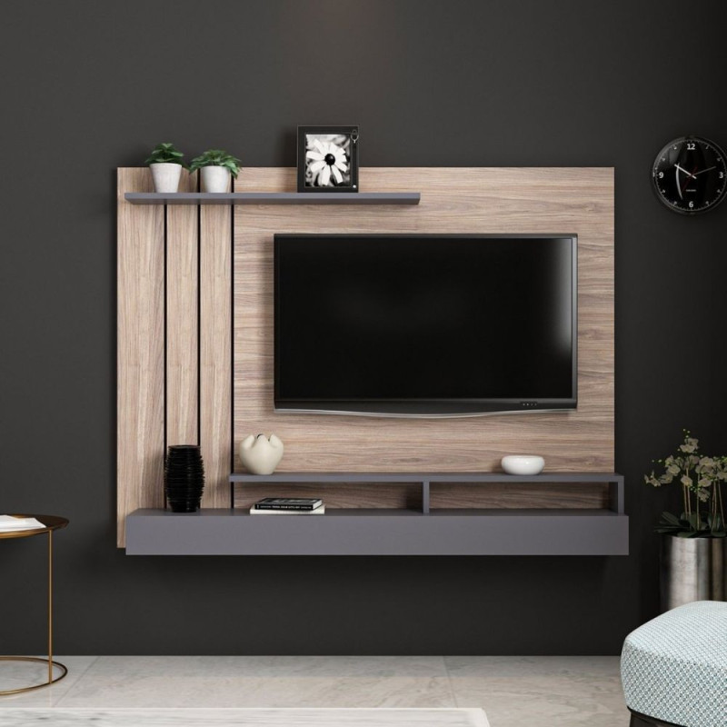 Parete porta TV Lawrance 157 noce antracite moderna e capiente