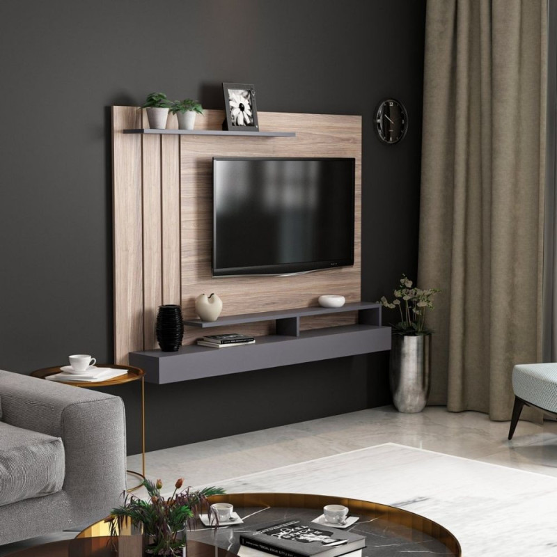 Parete porta TV Lawrance 157 noce antracite moderna e capiente