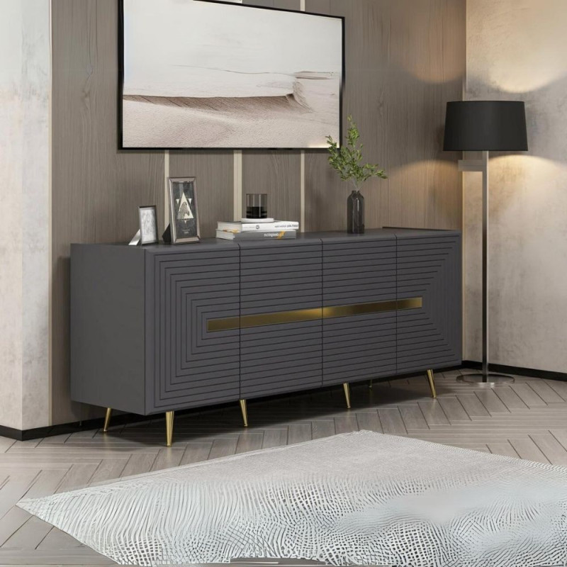 Madia Jose 4 ante antracite dettagli oro 180x47x75 cm moderna