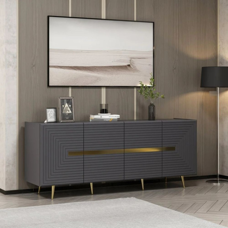 Madia Jose 4 ante antracite dettagli oro 180x47x75 cm moderna