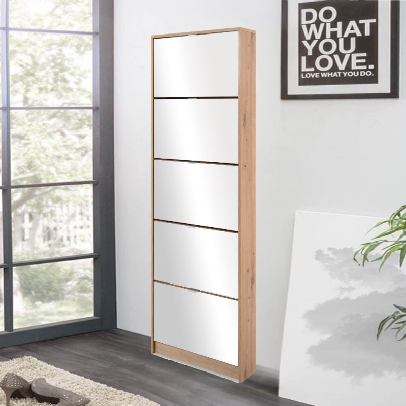 Scarpiera Koblenz 5 ante specchio quercia salvaspazio elegante