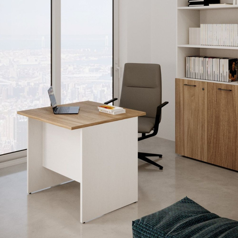 Scrivania Ibisco 80 cm bianco frassinato e noce naturale moderna