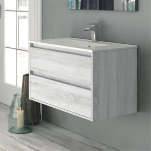 mobile bagno sospeso 60 cm rovere grigio ghiaccio | levan...