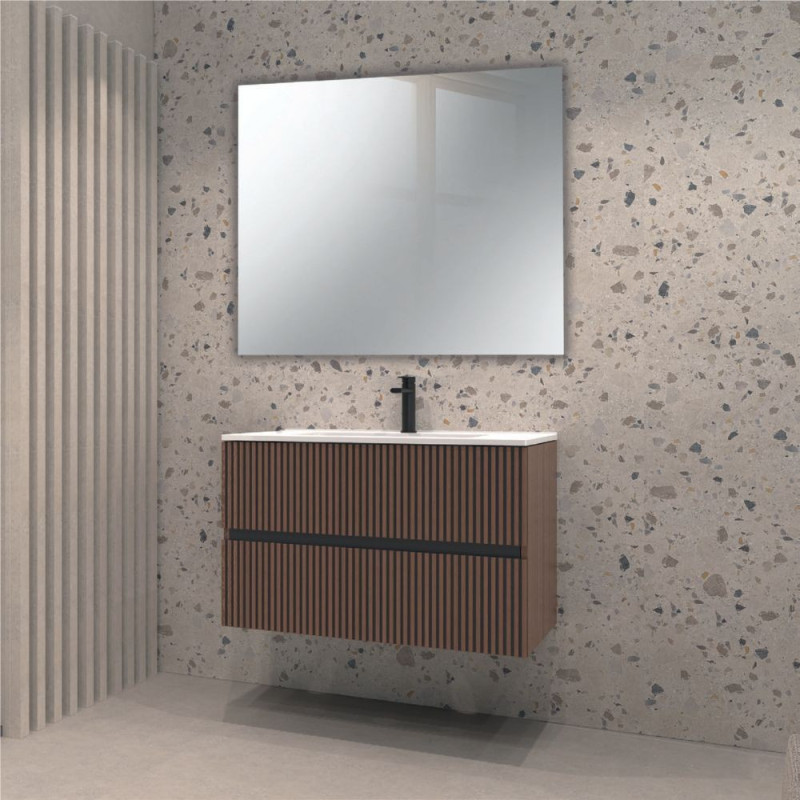 mobile bagno sospeso 80 cm noce effetto cannettato | leva...