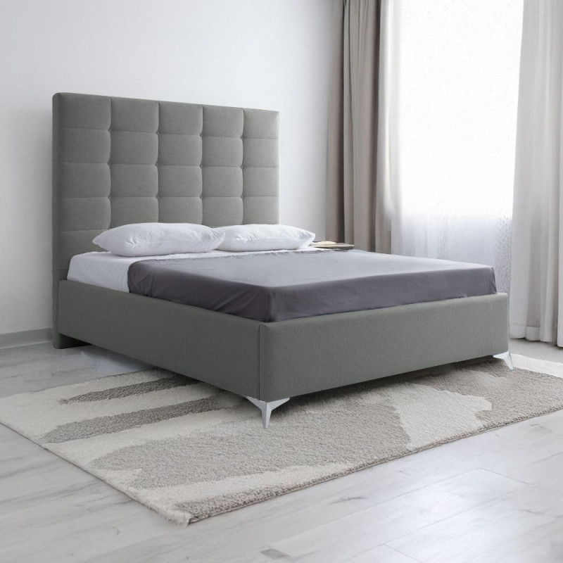 Letto matrimoniale Napoli grande contenitore grigio chiaro tessuto