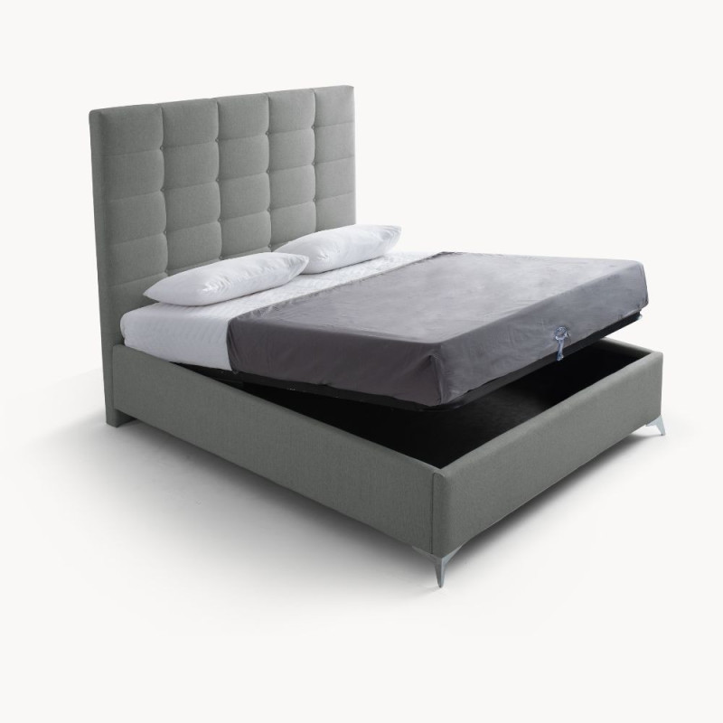 Letto matrimoniale Napoli grande contenitore grigio chiaro tessuto