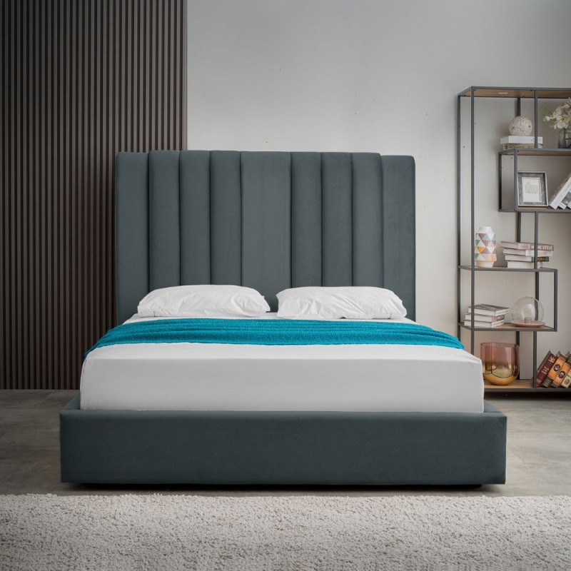 Letto matrimoniale Wilma contenitore blu pacific tessuto Vogue