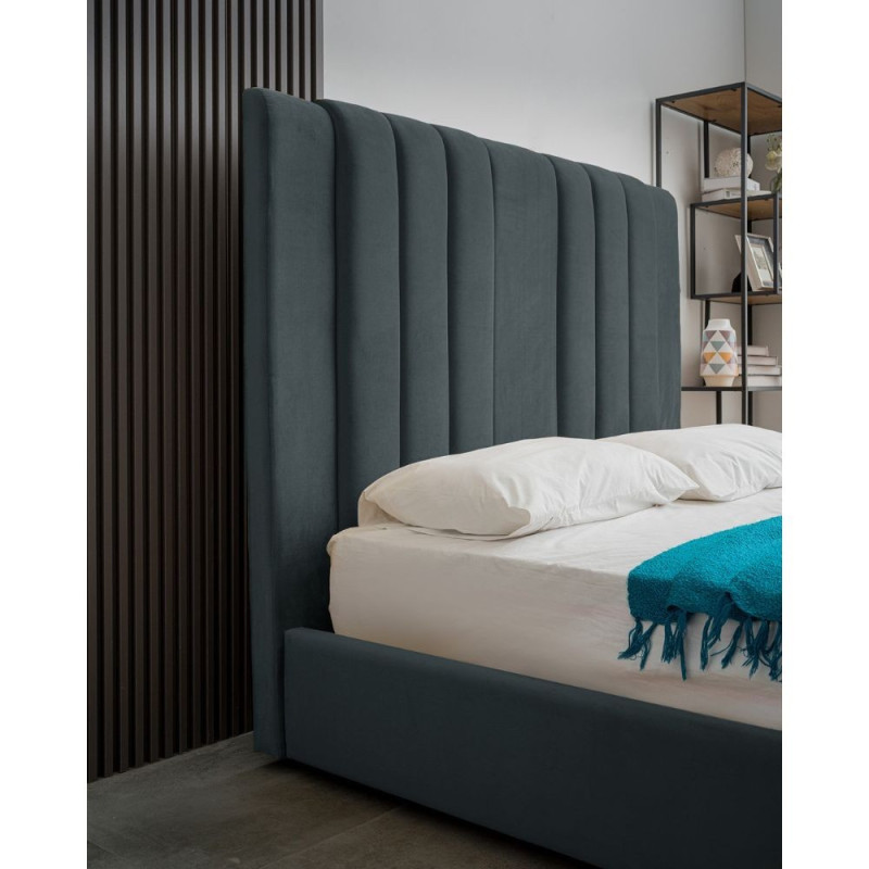 Letto matrimoniale Wilma contenitore blu pacific tessuto Vogue