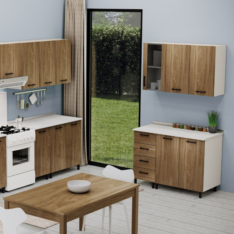 Sottolavello cucina 80x50 cm bianco e noce naturale con lavello