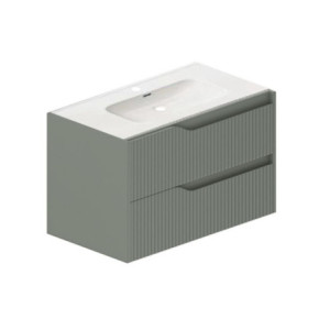 Zoom Mobile bagno sospeso Soho con due cassetti effetto cannettato colore verde opaco 80x45x50 cm.