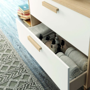 Zoom Mobile bagno Nordic con struttura in rovere e 2 cassetti bianchi