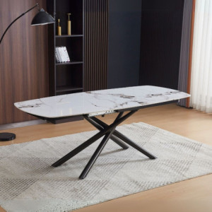 Zoom Tavolo girevole allungabile Astrid con piano in ceramica effetto marmo bianco lucido con gambe colore nero