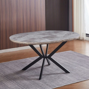 Zoom Tavolo rotondo allungabile Evelina con piano in ceramica effetto marmo grigio lucido