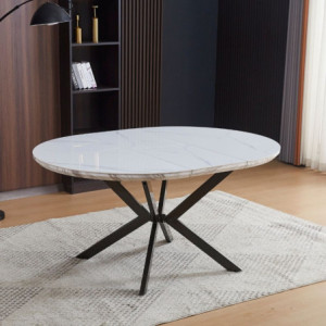 Zoom Tavolo rotondo allungabile Evelina con piano in ceramica effetto marmo bianco lucido