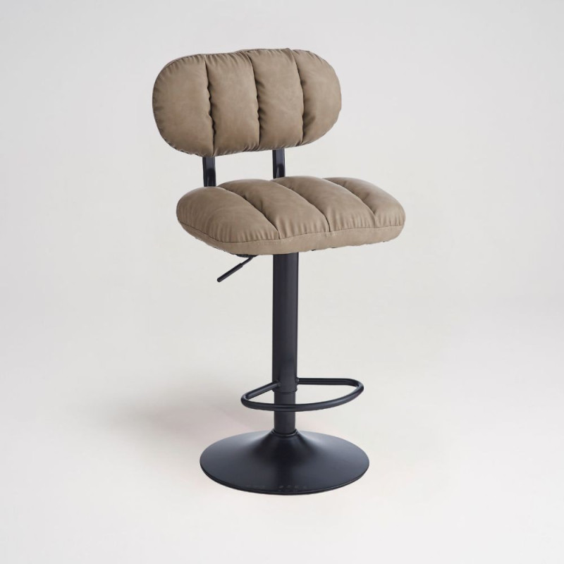 Sgabello Tati ecopelle tortora e gamba metallo nero design moderno